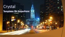  Presentation with philadelphia - Theme consisting of philadelphia city hall and street view at night background and a wine colored foreground