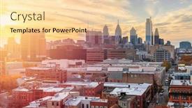  Presentation with philadelphia - Colorful presentation theme enhanced with philadelphia-pennsylvania-usa-downtown-cityscape backdrop and a blonde colored foreground