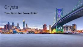  Presentation with ben franklin - Beautiful presentation theme featuring philadelphia-pennsylvania-usa-skyline backdrop and a teal colored foreground