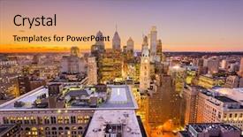  Presentation with philadelphia - PPT theme with philadelphia pennyslvania usa downtown city background and a coral colored foreground