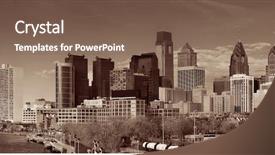  Presentation with philadelphia - Cool new slide set with philadelphia skyline with urban architecture backdrop and a tawny brown colored foreground