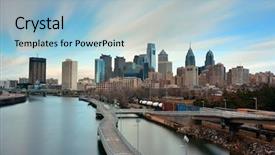  Presentation with philadelphia - Theme enhanced with philadelphia skyline with urban architecture background and a light blue colored foreground