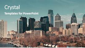  Presentation with philadelphia - Beautiful slides featuring philadelphia skyline with urban architecture backdrop and a seafoam green colored foreground