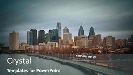  Presentation with philadelphia - PPT theme having philadelphia skyline with urban architecture background and a gray colored foreground