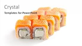  Presentation with philadelphia - PPT layouts having philadelphia sushi roll background and a white colored foreground