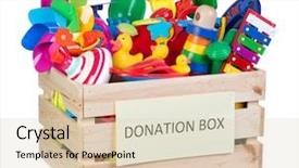  Presentation with box - PPT theme having philanthropy - toys donations box isolated background and a lemonade colored foreground