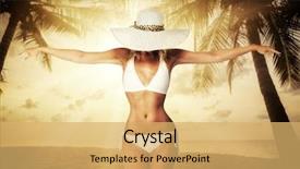  Presentation with sunset beach - Cool new presentation theme with philipines - woman on thetropical beach backdrop and a yellow colored foreground