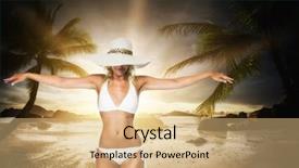  Presentation with sunset beach - Beautiful slides featuring philipines - woman on thetropical beach backdrop and a coral colored foreground