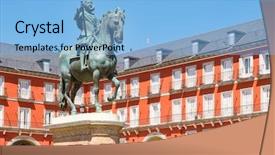  Presentation with equestrian - Slide deck consisting of philips - plaza mayor a historic square background and a light blue colored foreground