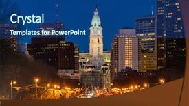  Presentation with town hall sky scrappers - Amazing PPT layouts having philladelphia city hall clock tower backdrop and a ocean colored foreground