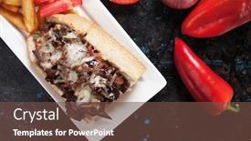  Presentation with french fries - Beautiful slide set featuring philly cheese steak sandwich backdrop and a tawny brown colored foreground