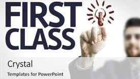  Presentation with first - Beautiful PPT theme featuring philosophy management - business man pointing to transparent backdrop and a white colored foreground