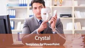  Presentation with hypocrisy - Audience pleasing PPT theme consisting of phishing - businessman with mask in office backdrop and a coral colored foreground