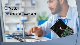  Presentation with phishing information - Cool new PPT layouts with phishing information - technician with broken hard drive backdrop and a light gray colored foreground