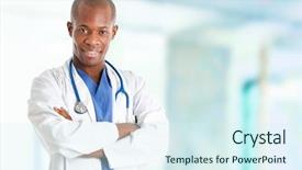  Presentation with doctor african - Beautiful presentation theme featuring phisician - young african doctor portrait backdrop and a cool aqua colored foreground