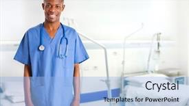  Presentation with doctor african - PPT layouts consisting of phisician - young african doctor portrait background and a light blue colored foreground