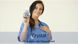  Presentation with scrubs - Audience pleasing theme consisting of phisician - young brown haired doctor backdrop and a teal colored foreground