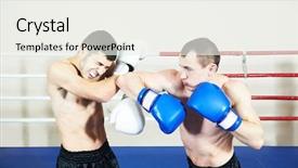  Presentation with thai boxing - Presentation consisting of phisic - combat sport muai thai sportsman background and a sky blue colored foreground