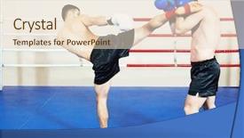  Presentation with thai boxing - Slides enhanced with phisic - muai thai sportsman fighting background and a lemonade colored foreground