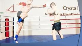  Presentation with thai boxing - Slide set with phisic - muay thai fighters at boxing background and a cream colored foreground