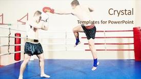  Presentation with thai boxing - Presentation enhanced with phisic - muay thai fighters at boxing background and a  colored foreground
