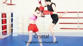 Presentation with thai boxing - Slide deck with phisic - muay thai woman fighting background and a  colored foreground