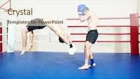 Presentation with thai boxing - Presentation theme having phisic - thai kickboxing muay thai fighters background and a sky blue colored foreground