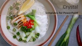  Presentation with soup - Theme enhanced with pho-soup-with-chicken-meat background and a coral colored foreground
