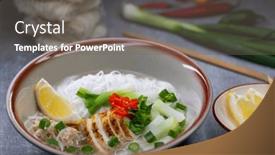  Presentation with soup - Slides with pho-soup-with-chicken-meat background and a gray colored foreground