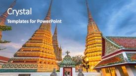  Presentation with bangkok - Presentation design featuring pho temple in bangkok thailand background and a teal colored foreground