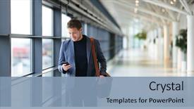  Presentation with business casual - Cool new theme with phone - young businessman in airport backdrop and a light blue colored foreground