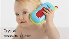  Presentation with baby toy - Presentation theme having phone 6 - baby listening to toy telephone background and a coral colored foreground
