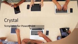  Presentation with phone meeting - Colorful slide deck enhanced with phone 6 - overhead view of staff backdrop and a lemonade colored foreground