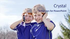  Presentation with big brothers - Slide deck having phone 6 - twin redhead brothers talking background and a sky blue colored foreground