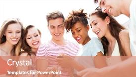  Presentation with young people diversity - Cool new presentation design with phone 6 - young people looking at smartphones backdrop and a coral colored foreground