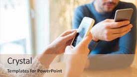  Presentation with phone addiction - Slide set consisting of phone addiction - people communication and technology concept background and a coral colored foreground