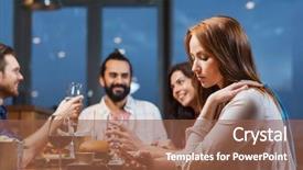  Presentation with phone addiction - Slides consisting of phone addiction - woman with smartphone and friends background and a  colored foreground