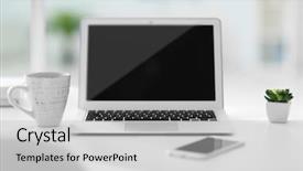  Presentation with coffee cup - PPT theme with phone and cup of coffee background and a light gray colored foreground