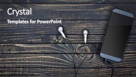  Presentation with phone - Cool new slide deck with phone and earphones on wooden backdrop and a  colored foreground