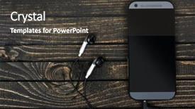  Presentation with old wooden table food - Colorful presentation theme enhanced with phone and earphones on wooden backdrop and a  colored foreground