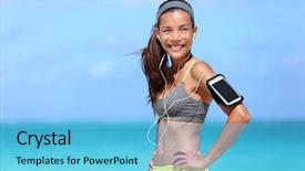  Presentation with healthy living - PPT theme consisting of phone and earphones tech gear background and a light blue colored foreground