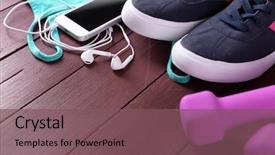  Presentation with touch screen - Audience pleasing PPT theme consisting of phone and earphones with set backdrop and a violet colored foreground