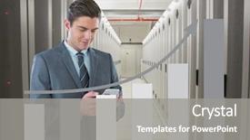  Presentation with man holding phone - Colorful presentation design enhanced with business man holding a phone backdrop and a  colored foreground