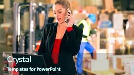  Presentation with friendly - PPT theme enhanced with phone and laptop at warehouse background and a wine colored foreground