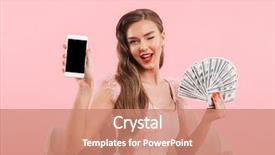  Presentation with mobile money - Cool new slide deck with phone and money dollar bill backdrop and a coral colored foreground