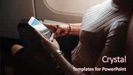  Presentation with mobile phone in woman hand - Amazing slides having phone and sitting in aircraft backdrop and a wine colored foreground