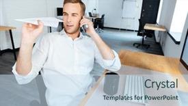  Presentation with plane - PPT theme consisting of phone and throwing paper plane background and a sky blue colored foreground