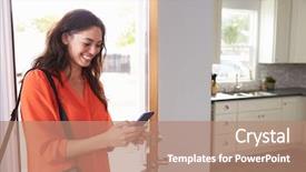  Presentation with apartment - Audience pleasing slide set consisting of phone as she opens door backdrop and a coral colored foreground