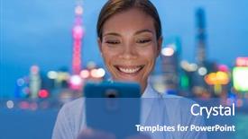  Presentation with smart city - Audience pleasing PPT theme consisting of phone at night in shanghai backdrop and a teal colored foreground