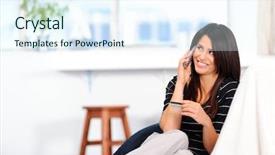  Presentation with tarot card spread reading - PPT theme featuring phone banking - pretty woman reads her credit background and a sky blue colored foreground